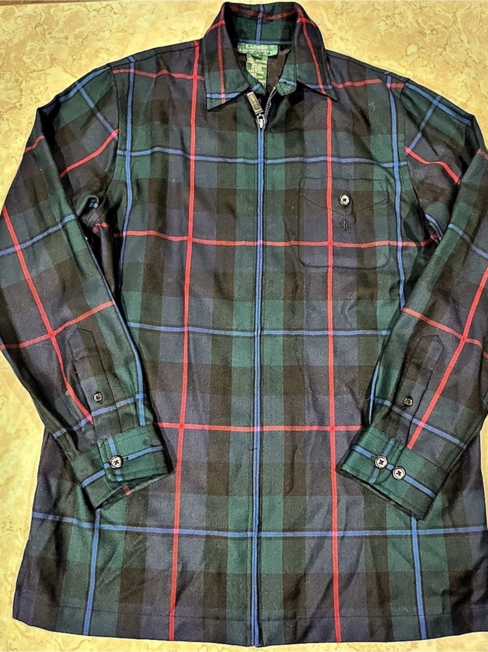 Lauren Ralph Lauren Plaid Utility Jacket in Green & Black Large Like New